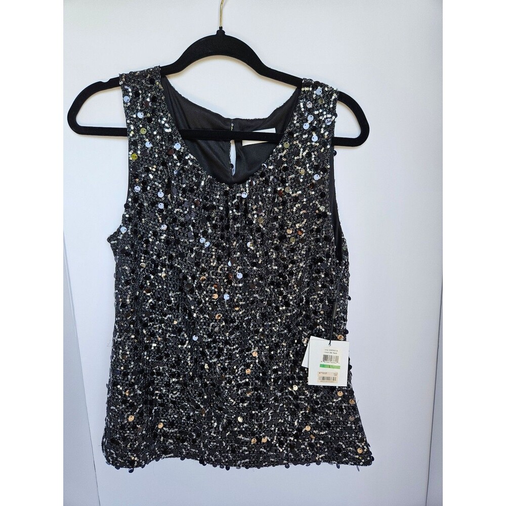 NWT Calvin Klein Women Black Sequin Tank Top Size L Party Holiday Cocktail